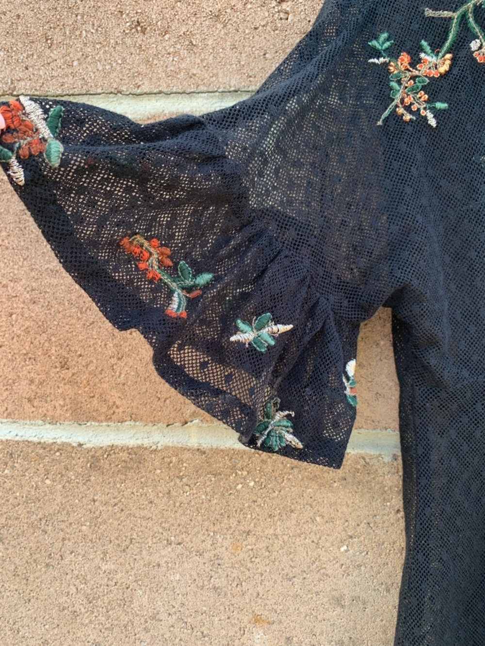 Maeve x Anthropologie Black Cadiz Sheer Blouse with Orange Floral Embroidery - Picture 2 of 11